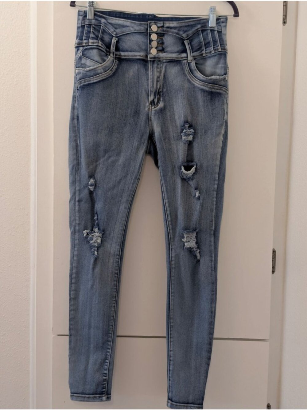 Distressed Skinny Jeans With High Waist For Juniors By T&Y